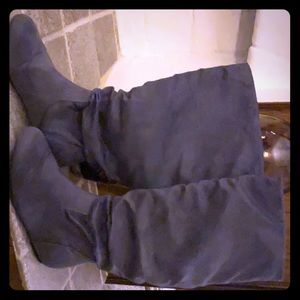 Grey knee high slouch boots